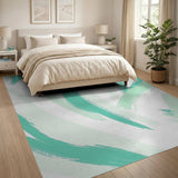 Teal Brush Stroke Abstract Area Rug