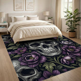 Purple Floral Skull Area Rug