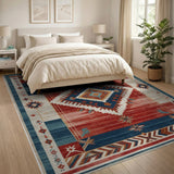 Southwestern Red Blue Geometric Diamond Rug