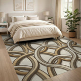 Beige Interlocking Circles Geometric Area Rug