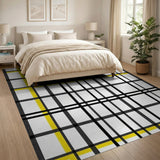 Bold Black Yellow Plaid Grid Area Rug