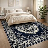 Navy Persian Medallion Floral Area Rug