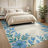 Blue Cosmos Floral Border Area Rug