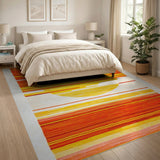 Vibrant Orange Sun Striped Area Rug