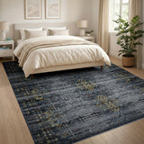 Black Grey Gold Heritage Tribal Area Rug