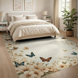Vintage Floral Butterflies Beige Area Rug