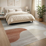 Abstract Curved Beige Neutral Area Rug