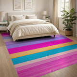 Vibrant Multi-Stripe Fringe Area Rug