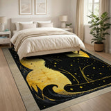 Mystical Black Cat Golden Moon Area Rug