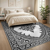 Traditional Persian Black White Ornate Persian Medallion Rug