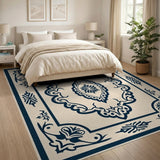 Ornate Navy Border Traditional Persian Rug