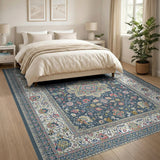Navy Persian Floral Medallion Area Rug