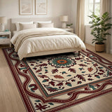 Traditional Persian Rug with Teal Medallion and Red Border