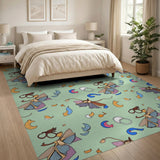Whimsical Cartoon Moths with Glasses Area Rug