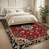 Elegant Red Persian Area Rug with Floral Medallion