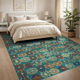 Multi-color and Patterns Teal Orange Geometric Hexagon Area Rug