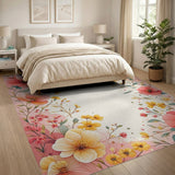 Blush Pink Peony Yellow Floral Border Area Rug