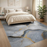 Gold and Silver Gold Veined Grey Marble Abstract Area Rug