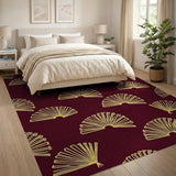 Gold Fan Motif Area Rug on Deep Maroon