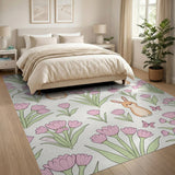 Charming Pink Bunny Tulip Kids Area Rug