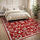 Opulent Red Persian Area Rug with White Florals