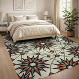 Terracotta Teal Starburst Geometric Area Rug