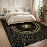 Black Gold Radiant Sunburst Mandala Rug