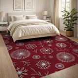 Crimson Red Snowflake Line Art Area Rug