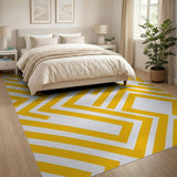 Bold Yellow Geometric Line Art Area Rug