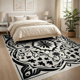 Intricate Black White Persian Floral Area Rug