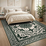 Traditional Persian Ornate Black Floral Medallion Area Rug