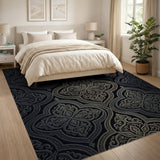 Gold and Silver Traditional Persian Ornate Black Gold Persian Area Rug