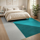 Teal Grey Geometric Layered Area Rug