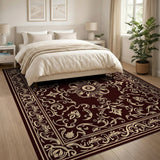 Ornate Burgundy Gold Traditional Persian Area Rug