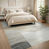 Beige and Neutral Abstract Area Abstract Wavy Beige Area Rug