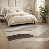 Beige and Neutral Modern Wavy Abstract Beige Area Rug