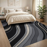 Fluid Waves Black White Abstract Area Rug