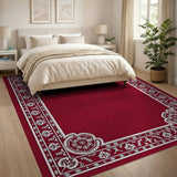 Crimson Persian Border Area Rug with Ornate Floral Frame
