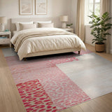Pink Leopard Geometric Block Area Rug