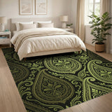 Elegant Green Paisley Oriental Area Rug