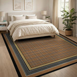 Brown Tan Plaid Framed Area Rug
