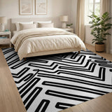 Geometric Modern Black and White Black White Geometric Maze Area Rug