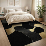 ODIKA Modern Abstract Gold and Black Washable Rug, Non-Slip Low Pile Area Rug