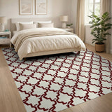 Cream Burgundy Geometric Trellis Area Rug