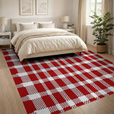 Red Bold Red White Gingham Check Area Rug