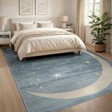 Dreamy Blue Crescent Moon Stars Area Rug