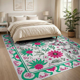 Sugar Skull Cat Pink Floral Area Rug