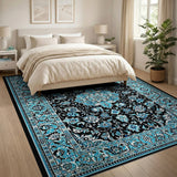 Blue on Black Traditional Persian Area Rug