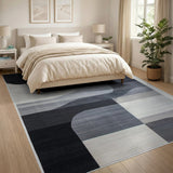 Geometric Modern Abstract Black White Geometric Area Rug