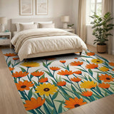 Vibrant Orange Daisy Floral Area Rug